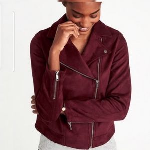 Womens Suede Moto Jacket (burgundy/red)